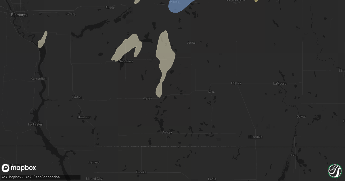 Hail map in Lehr, ND on June 2, 2026