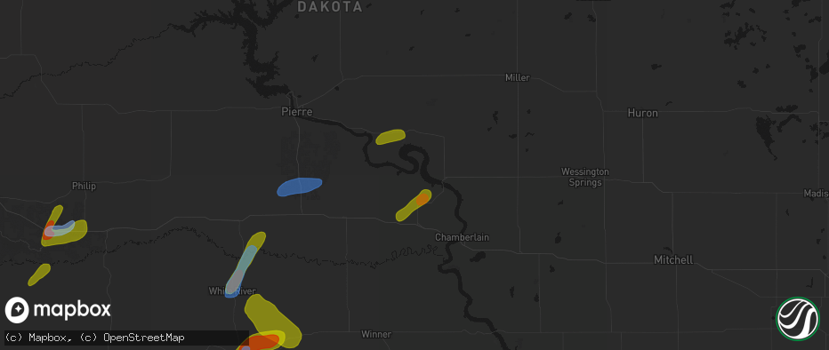 Hail map in Lower Brule, SD on June 2, 2026