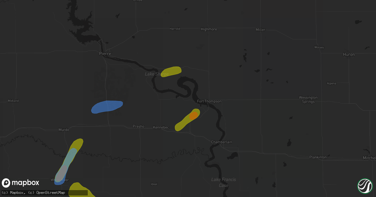Hail map in Lower Brule, SD on June 2, 2026