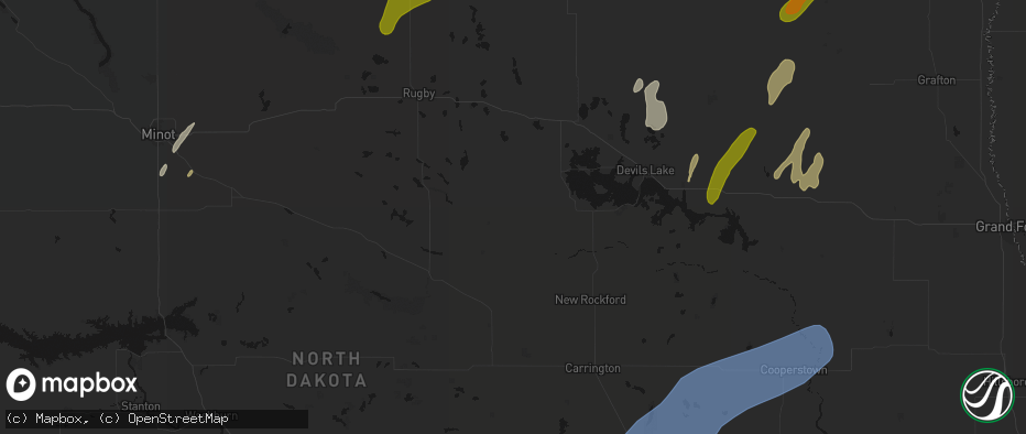 Hail map in Maddock, ND on June 2, 2026