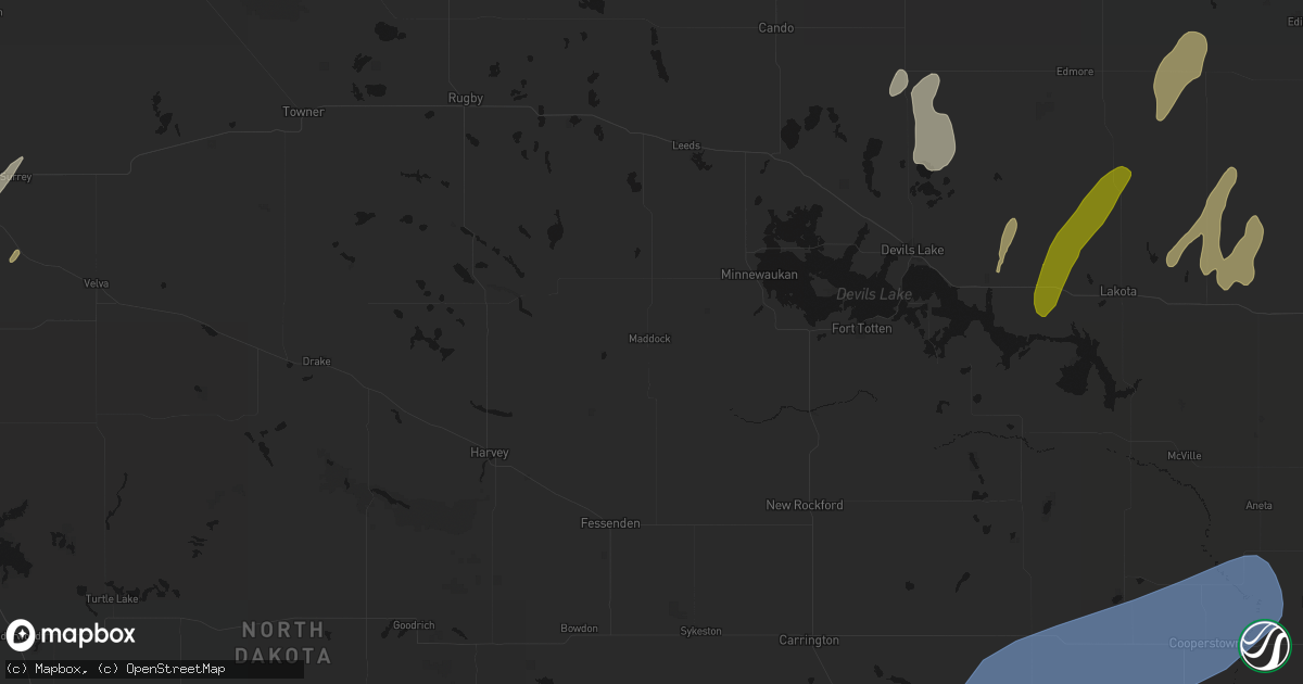 Hail map in Maddock, ND on June 2, 2026
