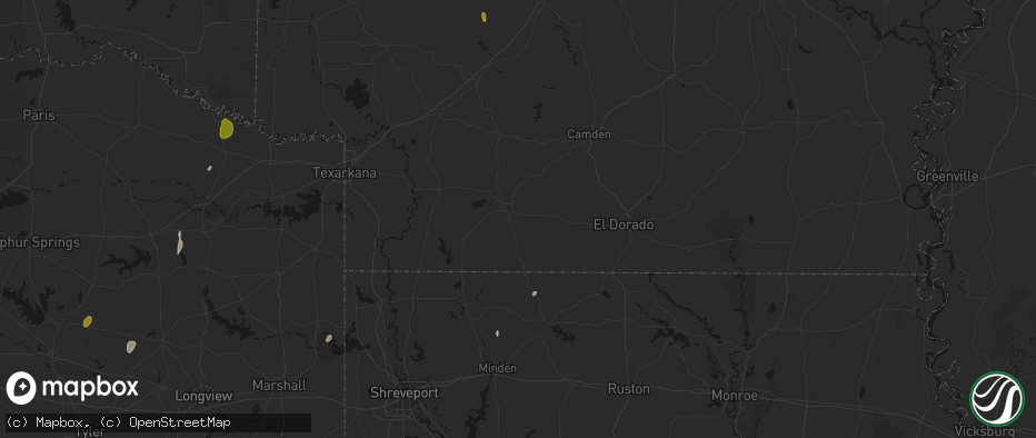 Hail map in Magnolia, AR on June 2, 2026