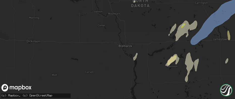 Hail map in Mandan, ND on June 2, 2026
