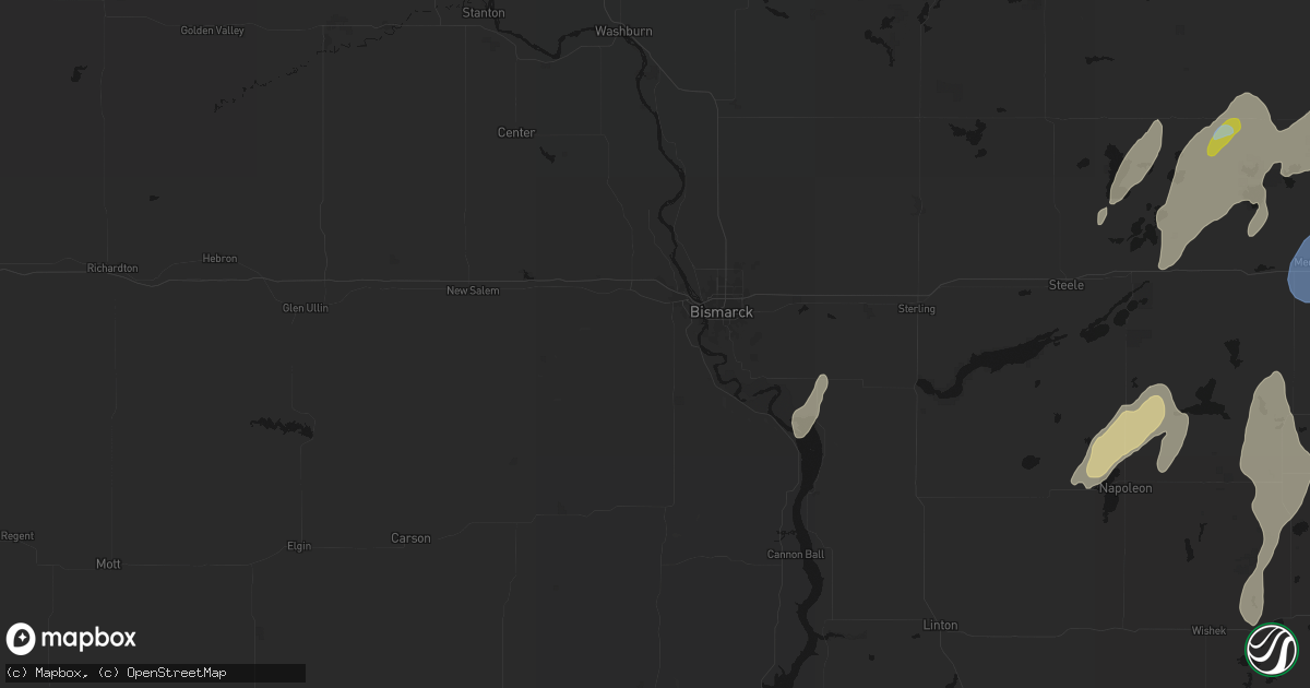 Hail map in Mandan, ND on June 2, 2026