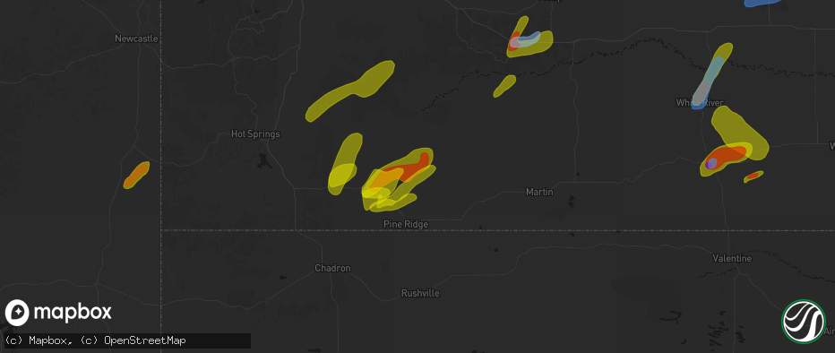 Hail map in Manderson, SD on June 2, 2026