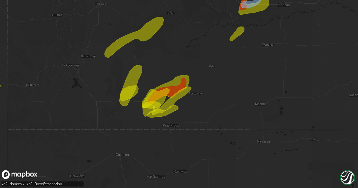 Hail map in Manderson, SD on June 2, 2026