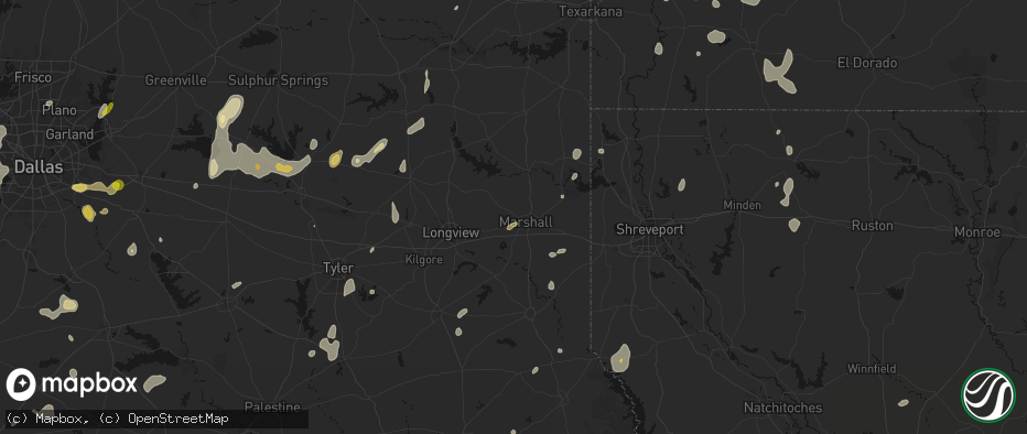 Hail map in Marshall, TX on June 2, 2026