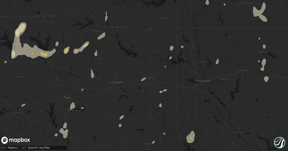 Hail map in Marshall, TX on June 2, 2026