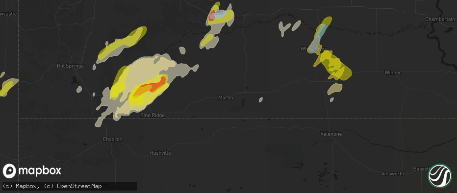 Hail map in Martin, SD on June 2, 2026