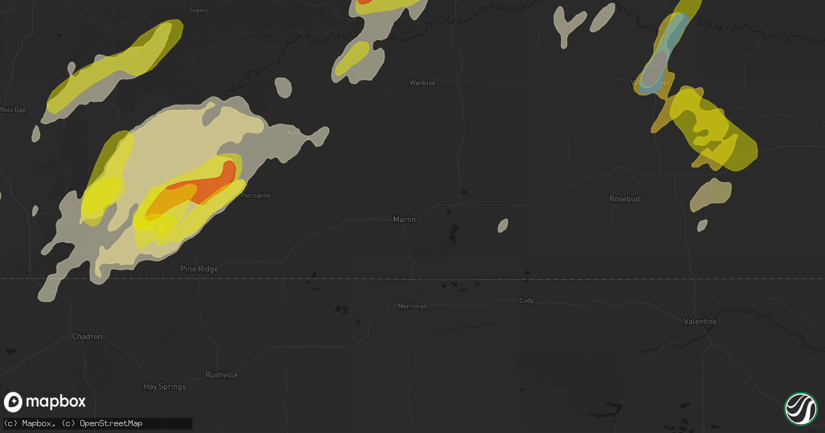 Hail map in Martin, SD on June 2, 2026