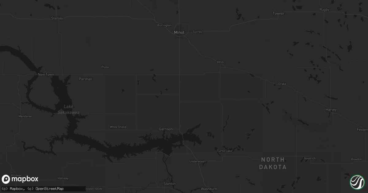 Hail map in Max, ND on June 2, 2026