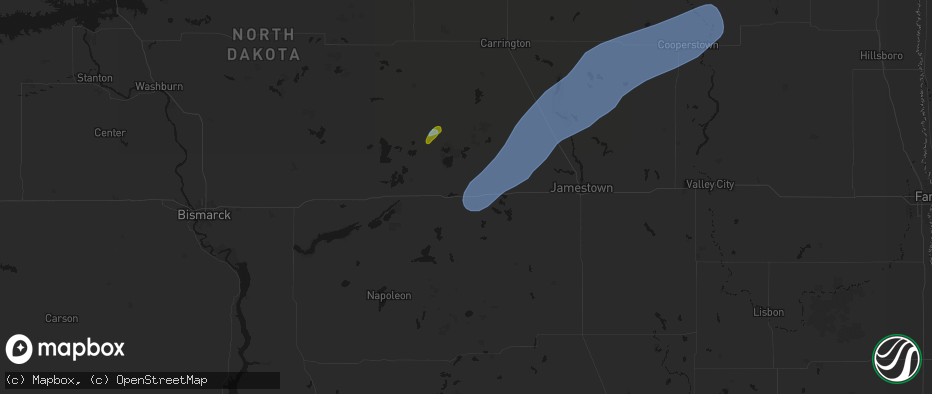 Hail map in Medina, ND on June 2, 2026