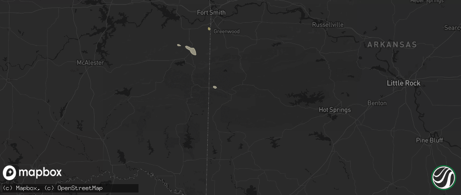 Hail map in Mena, AR on June 2, 2026