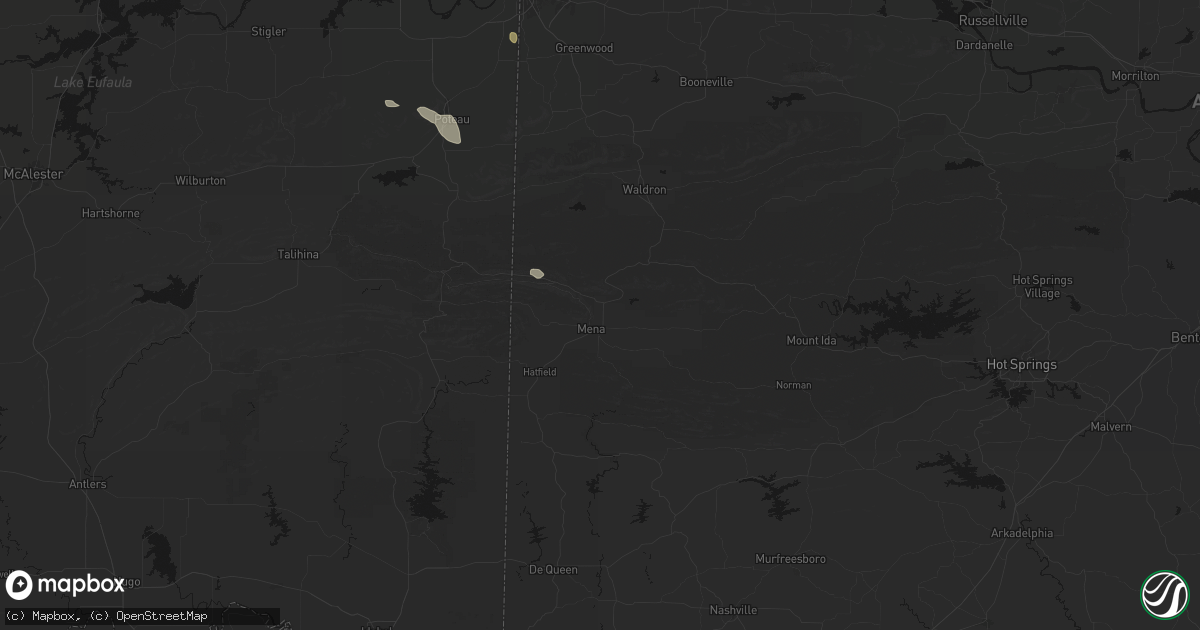 Hail map in Mena, AR on June 2, 2026