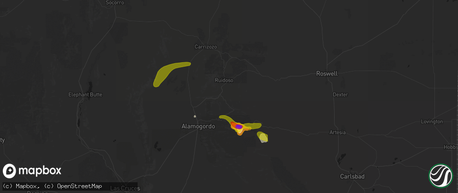 Hail map in Mescalero, NM on June 2, 2026