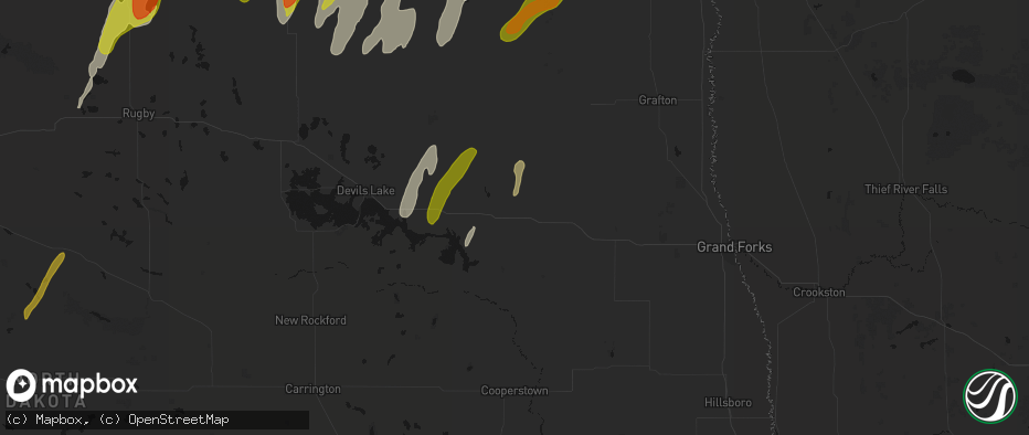 Hail map in Michigan, ND on June 2, 2026