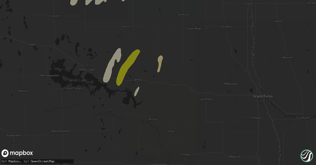 Hail map in Michigan, ND on June 2, 2026