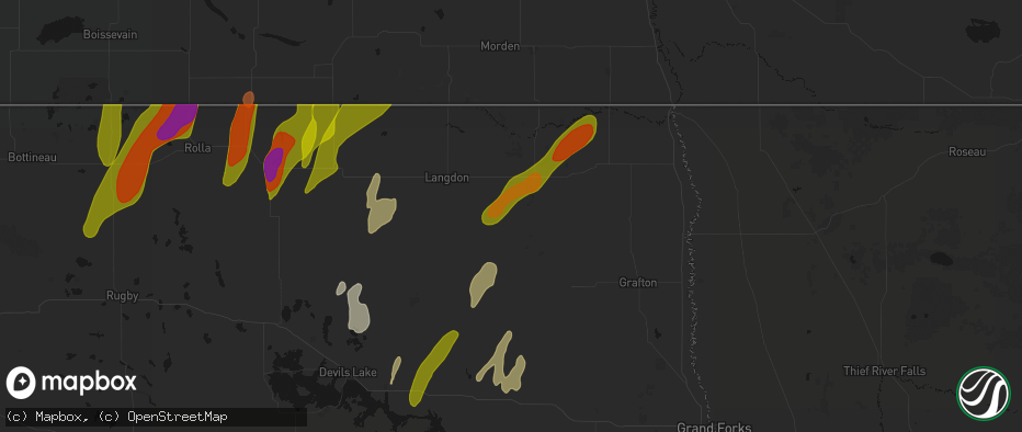 Hail map in Milton, ND on June 2, 2026