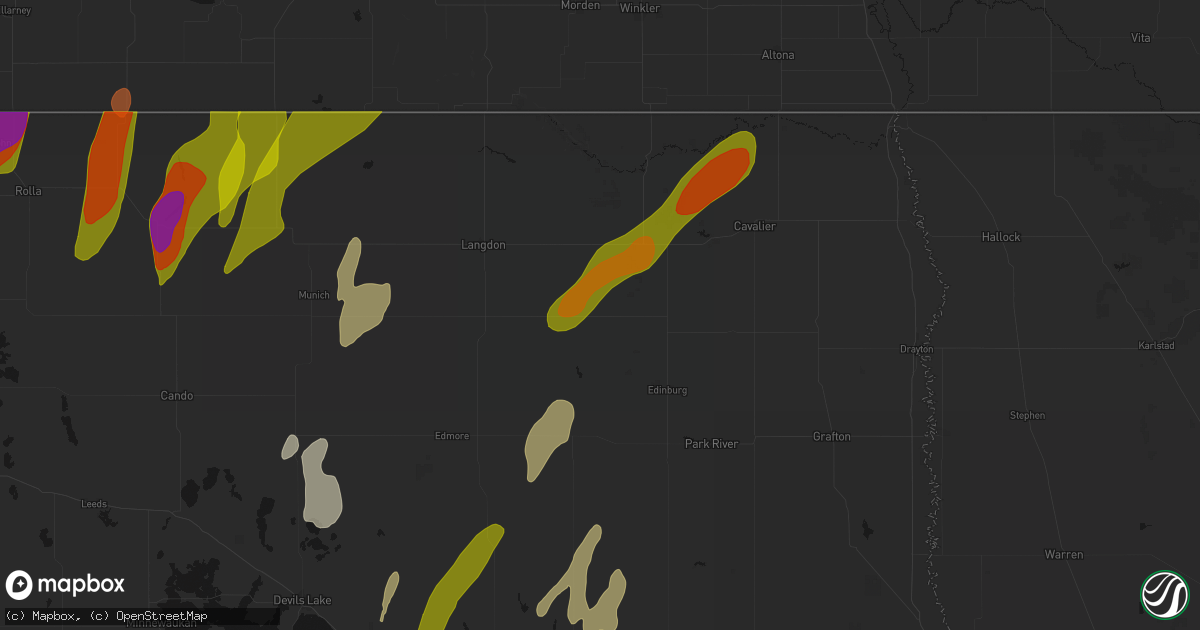 Hail map in Milton, ND on June 2, 2026