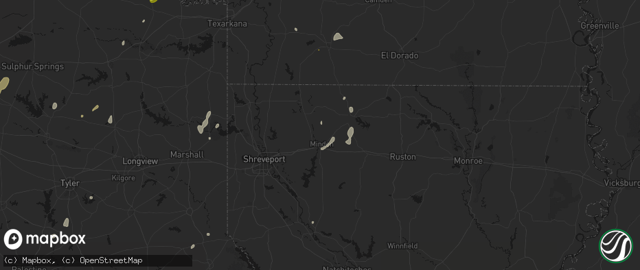 Hail map in Minden, LA on June 2, 2026