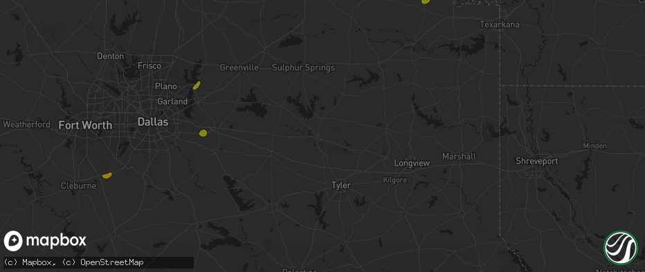 Hail map in Mineola, TX on June 2, 2026