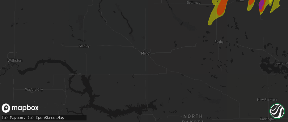 Hail map in Minot, ND on June 2, 2026
