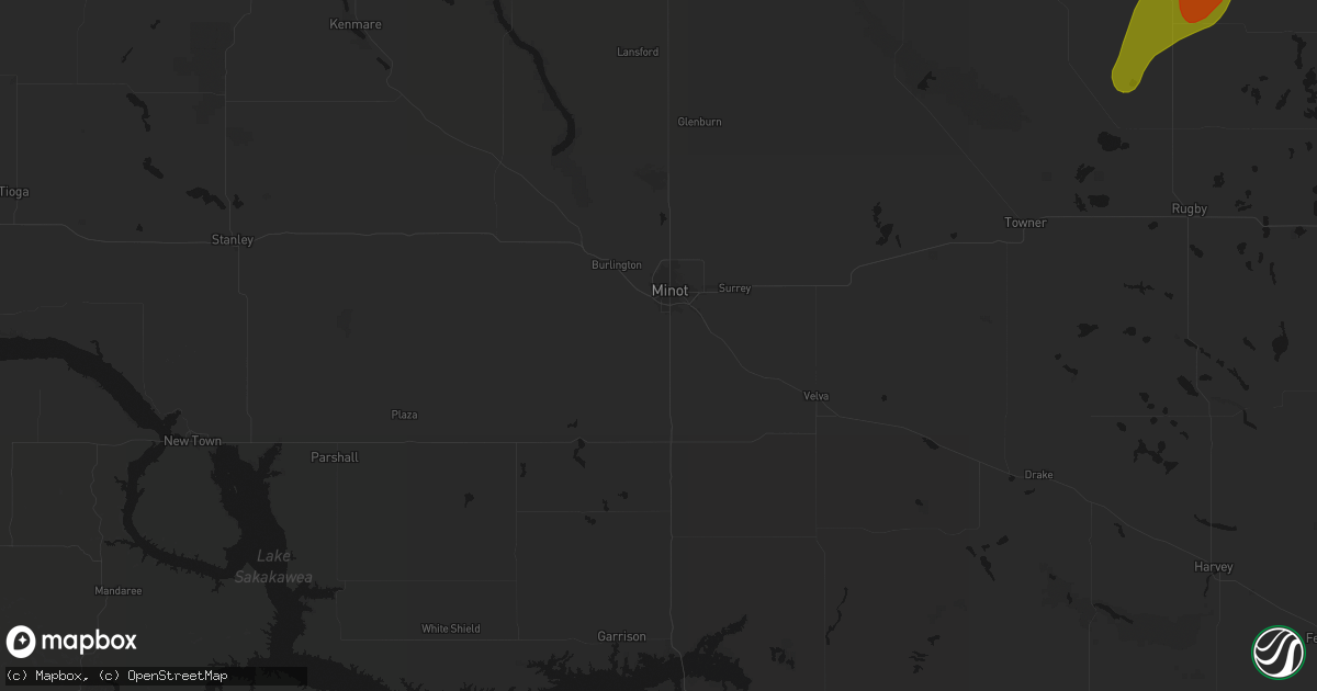 Hail map in Minot, ND on June 2, 2026