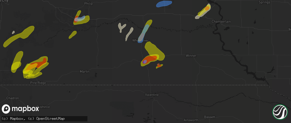 Hail map in Mission, SD on June 2, 2026