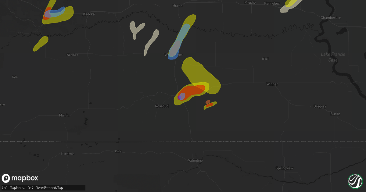 Hail map in Mission, SD on June 2, 2026
