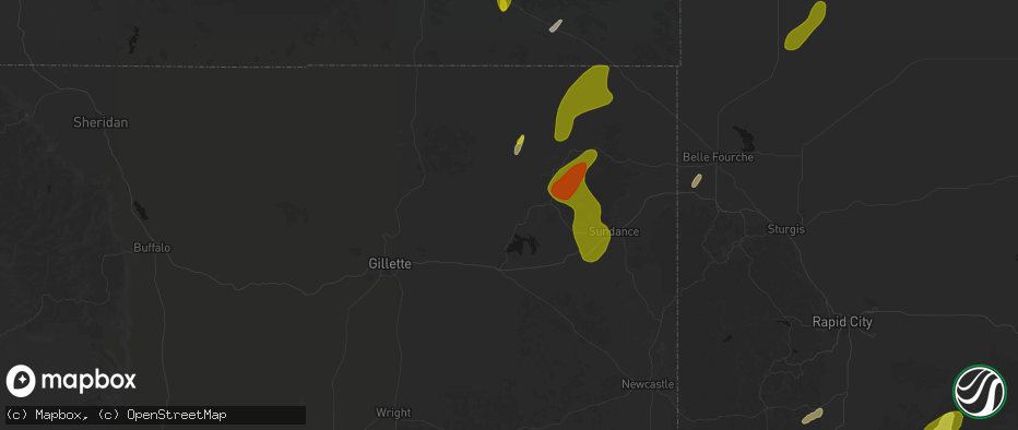 Hail map in Moorcroft, WY on June 2, 2026