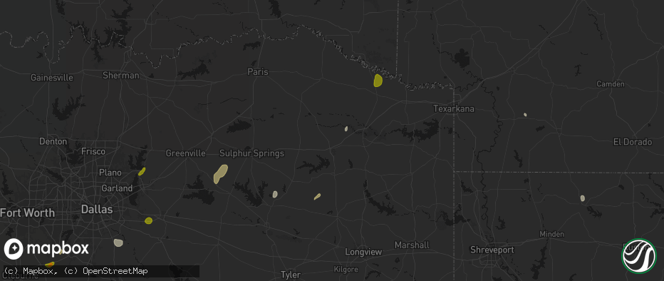 Hail map in Mount Pleasant, TX on June 2, 2026
