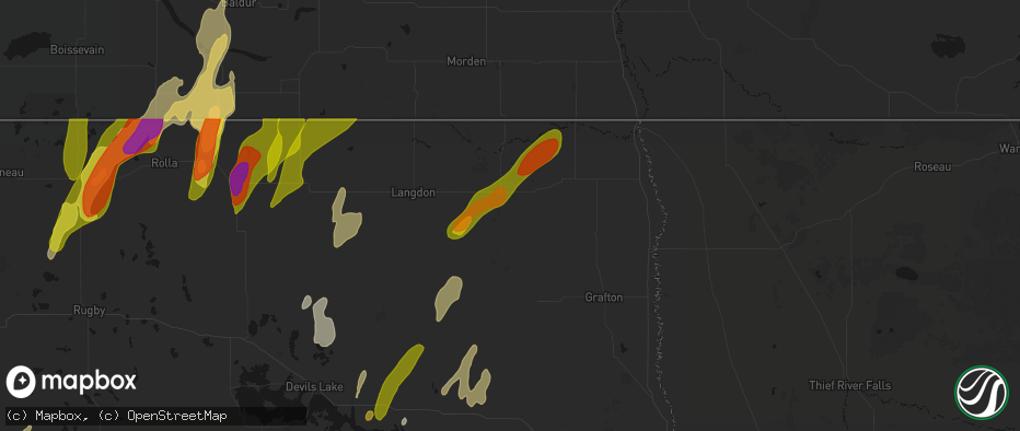 Hail map in Mountain, ND on June 2, 2026