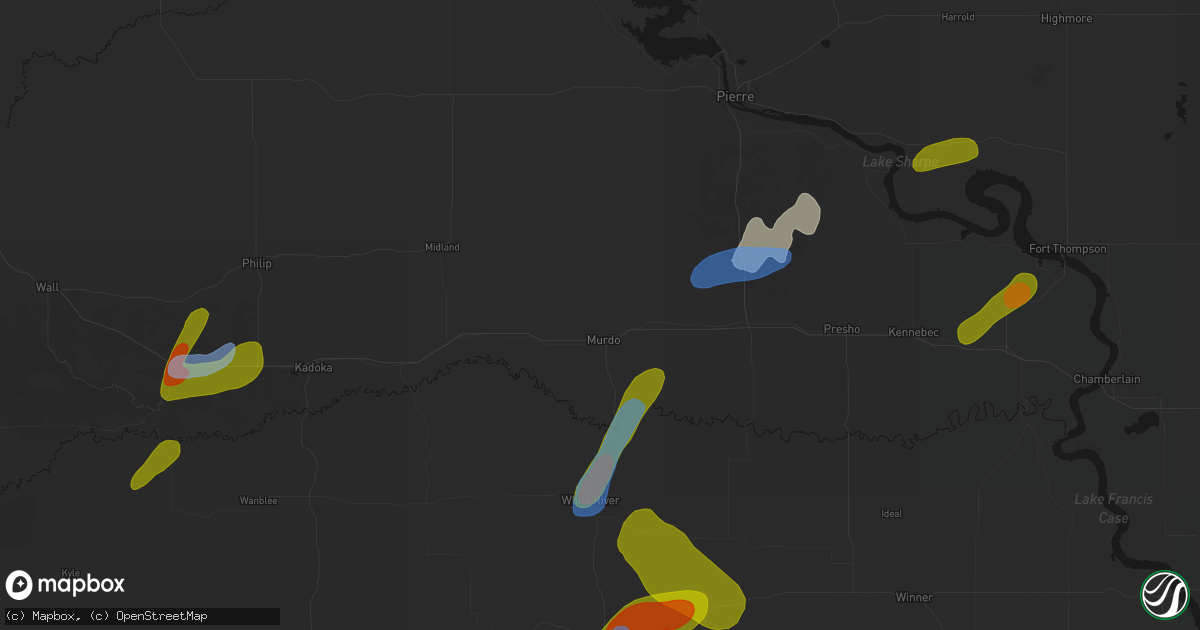 Hail map in Murdo, SD on June 2, 2026