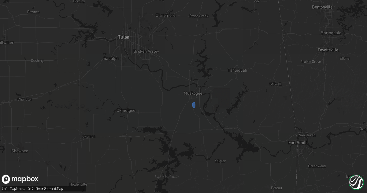 Hail map in Muskogee, OK on June 2, 2026