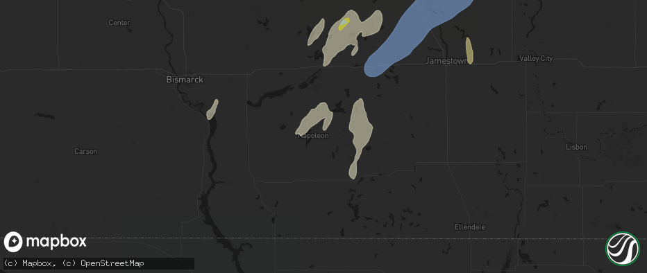 Hail map in Napoleon, ND on June 2, 2026
