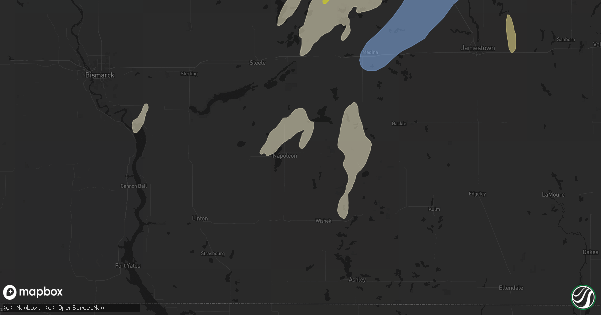Hail map in Napoleon, ND on June 2, 2026