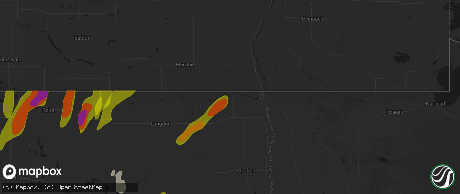 Hail map in Neche, ND on June 2, 2026