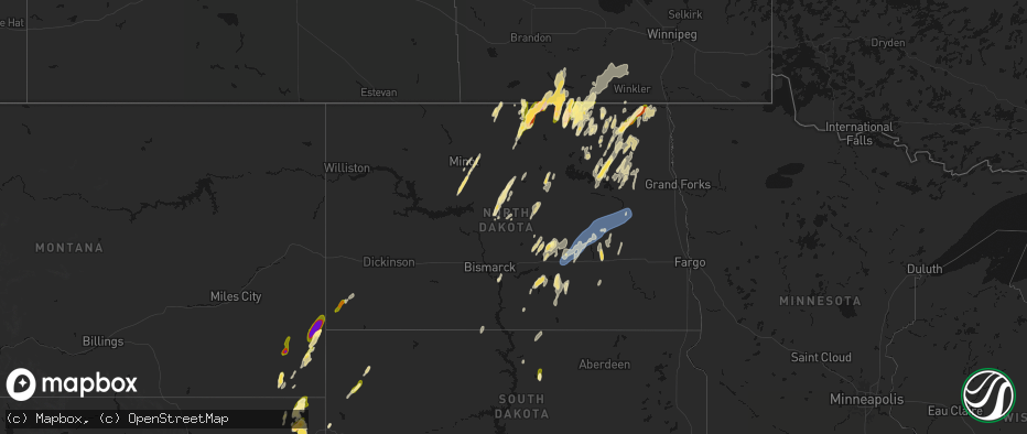 Hail map in North Dakota on June 2, 2026