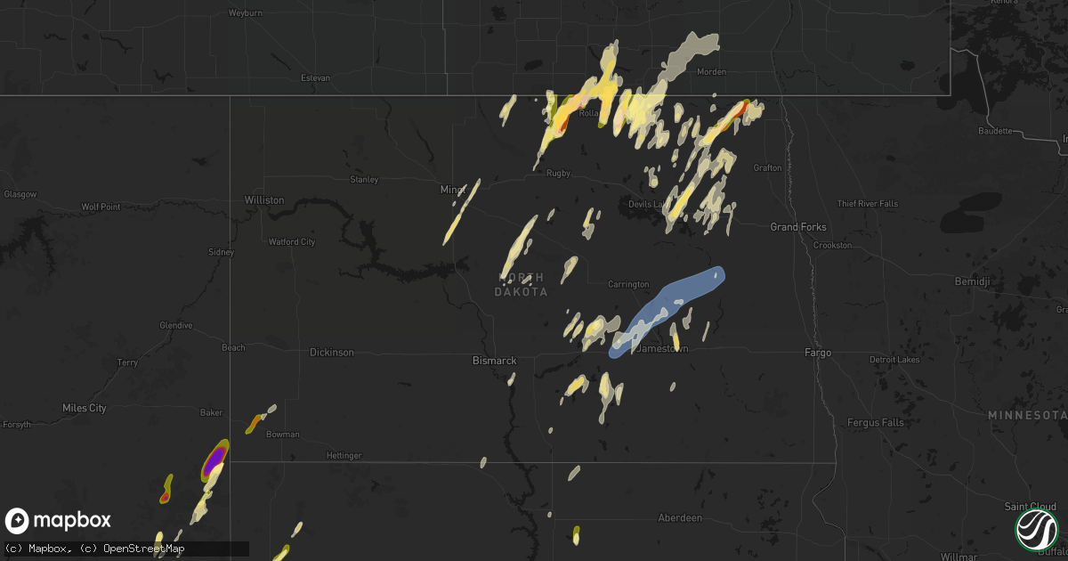 Hail map in North Dakota on June 2, 2026