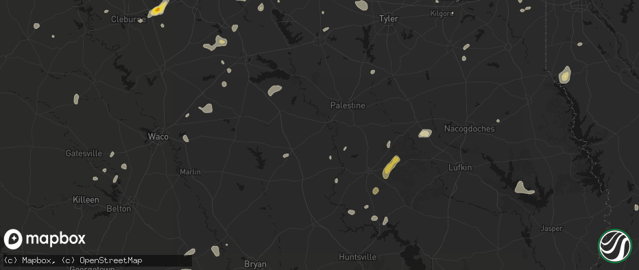 Hail map in Oakwood, TX on June 2, 2026