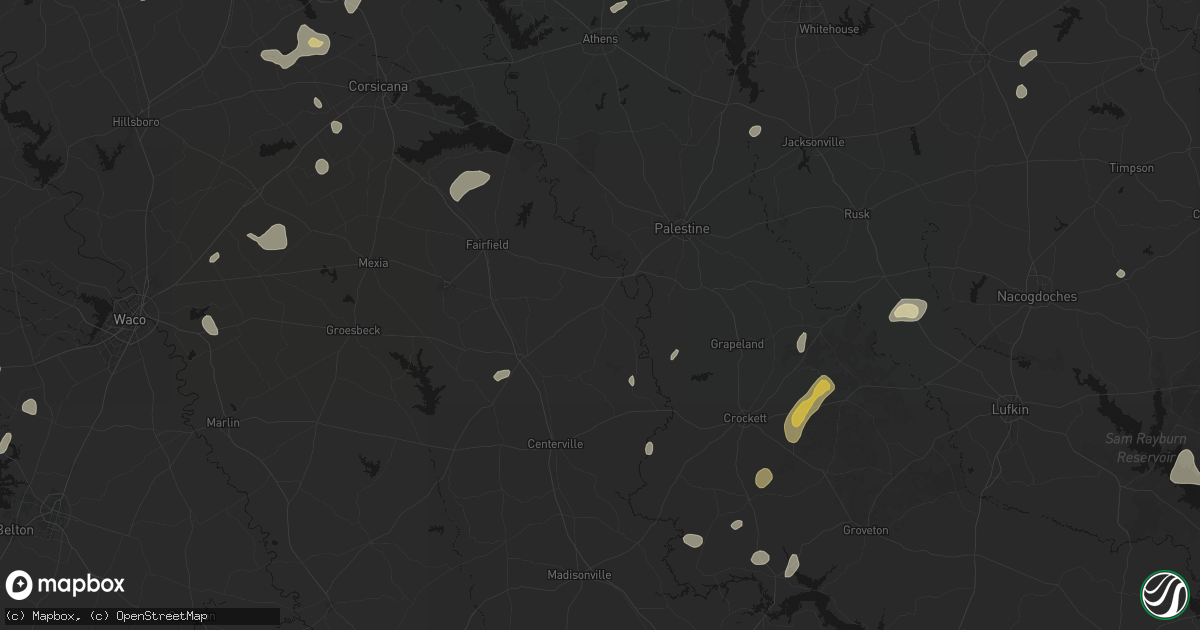 Hail map in Oakwood, TX on June 2, 2026