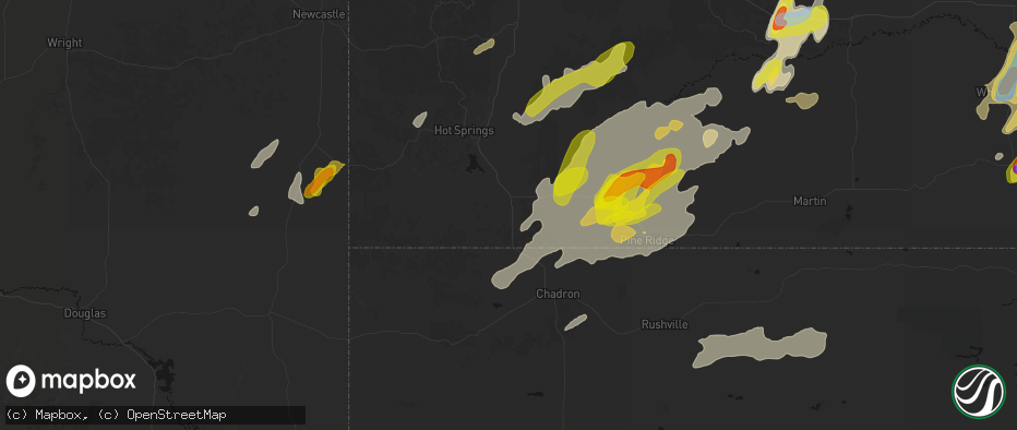 Hail map in Oelrichs, SD on June 2, 2026