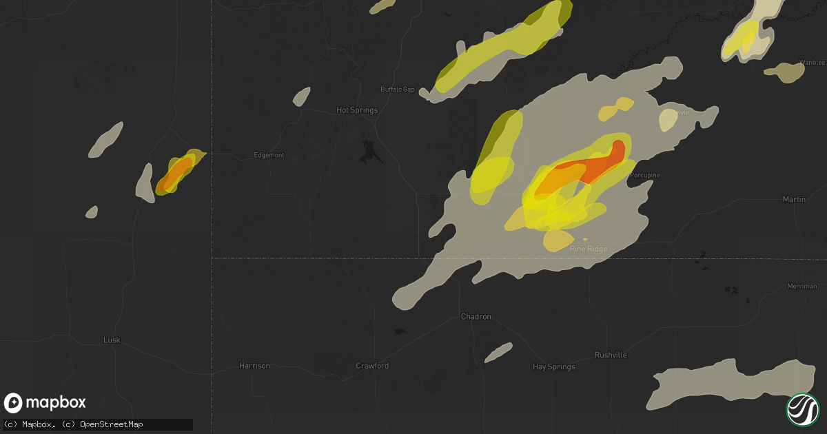 Hail map in Oelrichs, SD on June 2, 2026