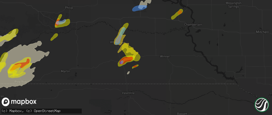 Hail map in Okreek, SD on June 2, 2026