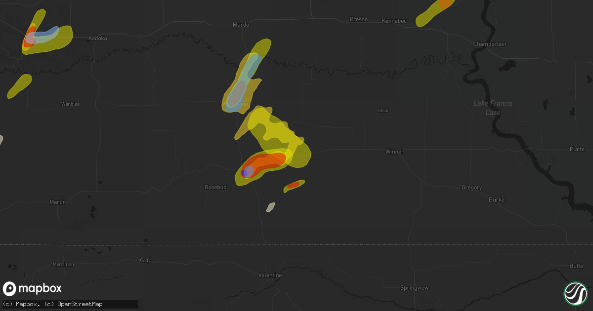 Hail map in Okreek, SD on June 2, 2026
