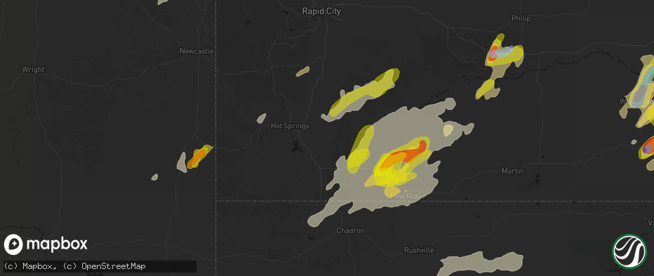 Hail map in Oral, SD on June 2, 2026