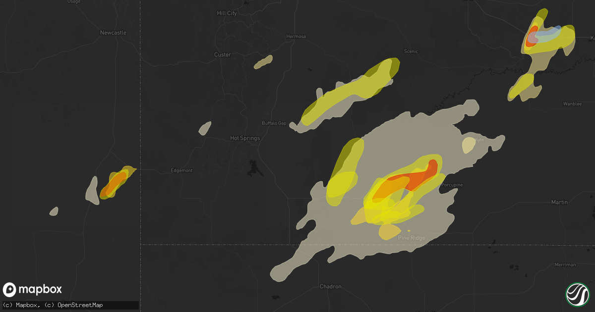 Hail map in Oral, SD on June 2, 2026