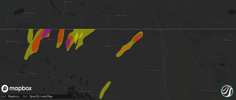 Hail map in Osnabrock, ND on June 2, 2026