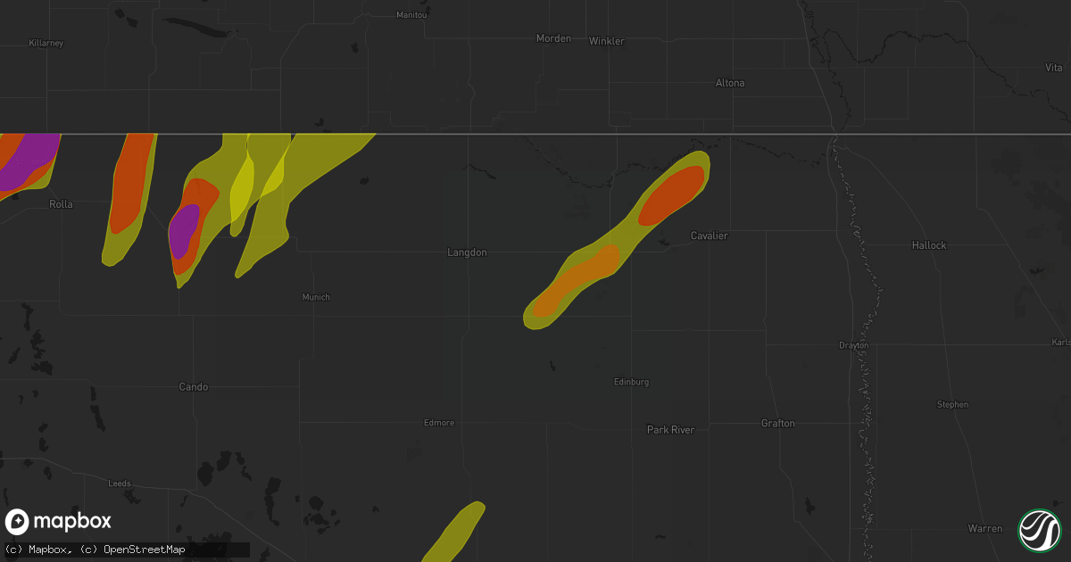Hail map in Osnabrock, ND on June 2, 2026