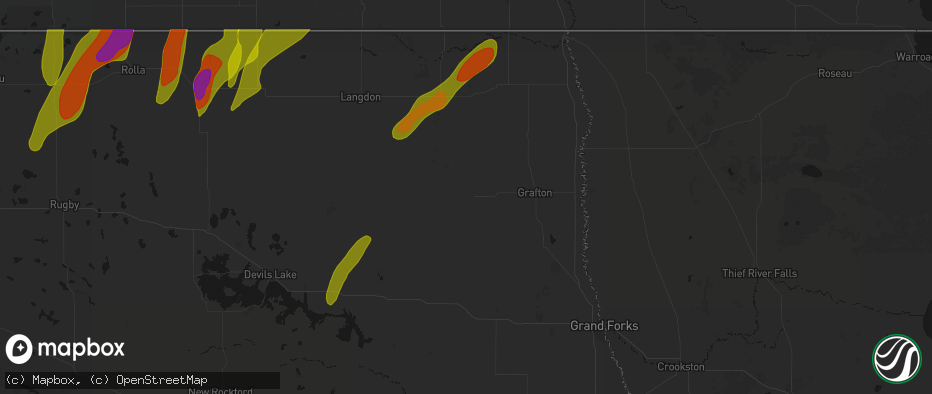 Hail map in Park River, ND on June 2, 2026